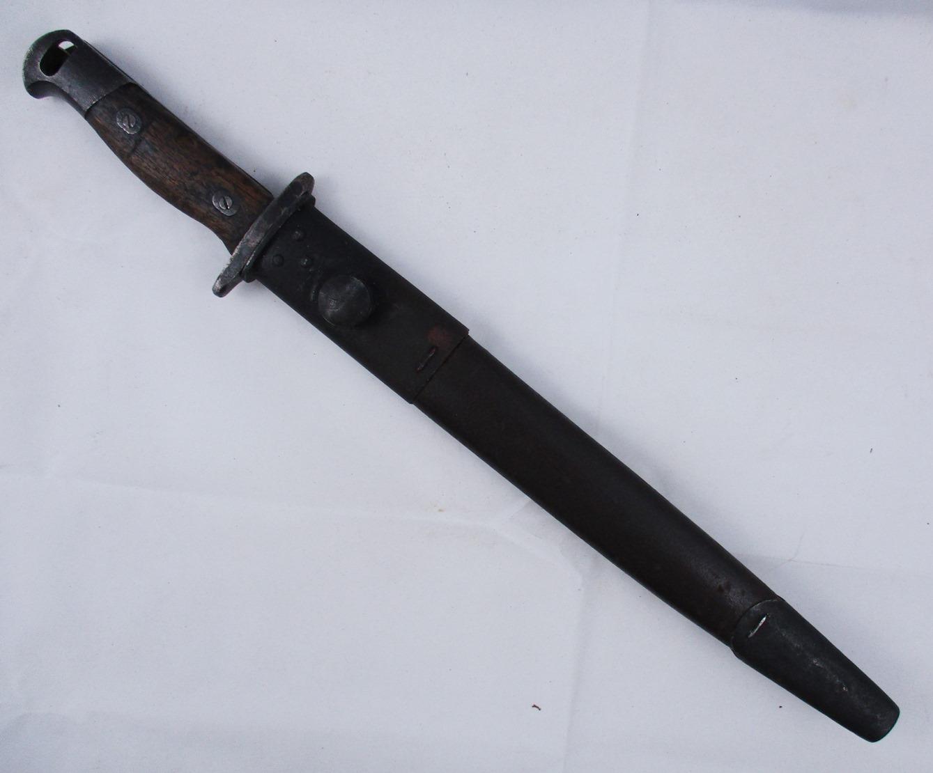 WWII Japanese Bayonet Cut Down Into 8" Blade Fighting Knife w/British Leather Scabbard