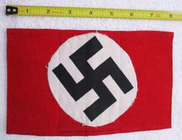 NSDAP Armband-Printed Swastika On White Circular Field Sewn To Red Cotton Base.