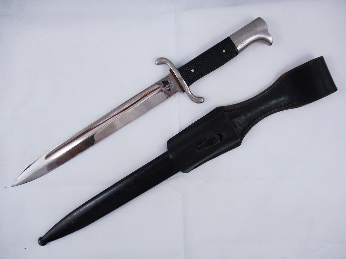 WW2 German Fire Police Dress Dagger w/Leather Frog/Steel Scabbard - E. Pack & Sohne Solingen