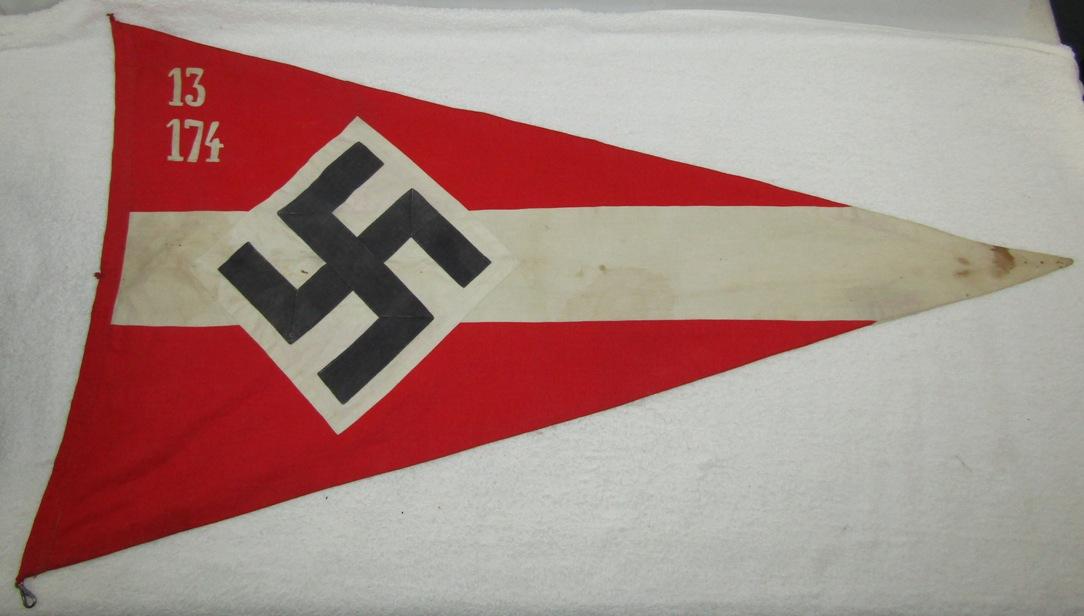 Scarce Hitler Youth District Marked Pennant Banner-Double Sided