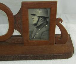 WW2 German POW Soldier Prison Art Hand Carved Wooden Desk/Mantel Picture Frame