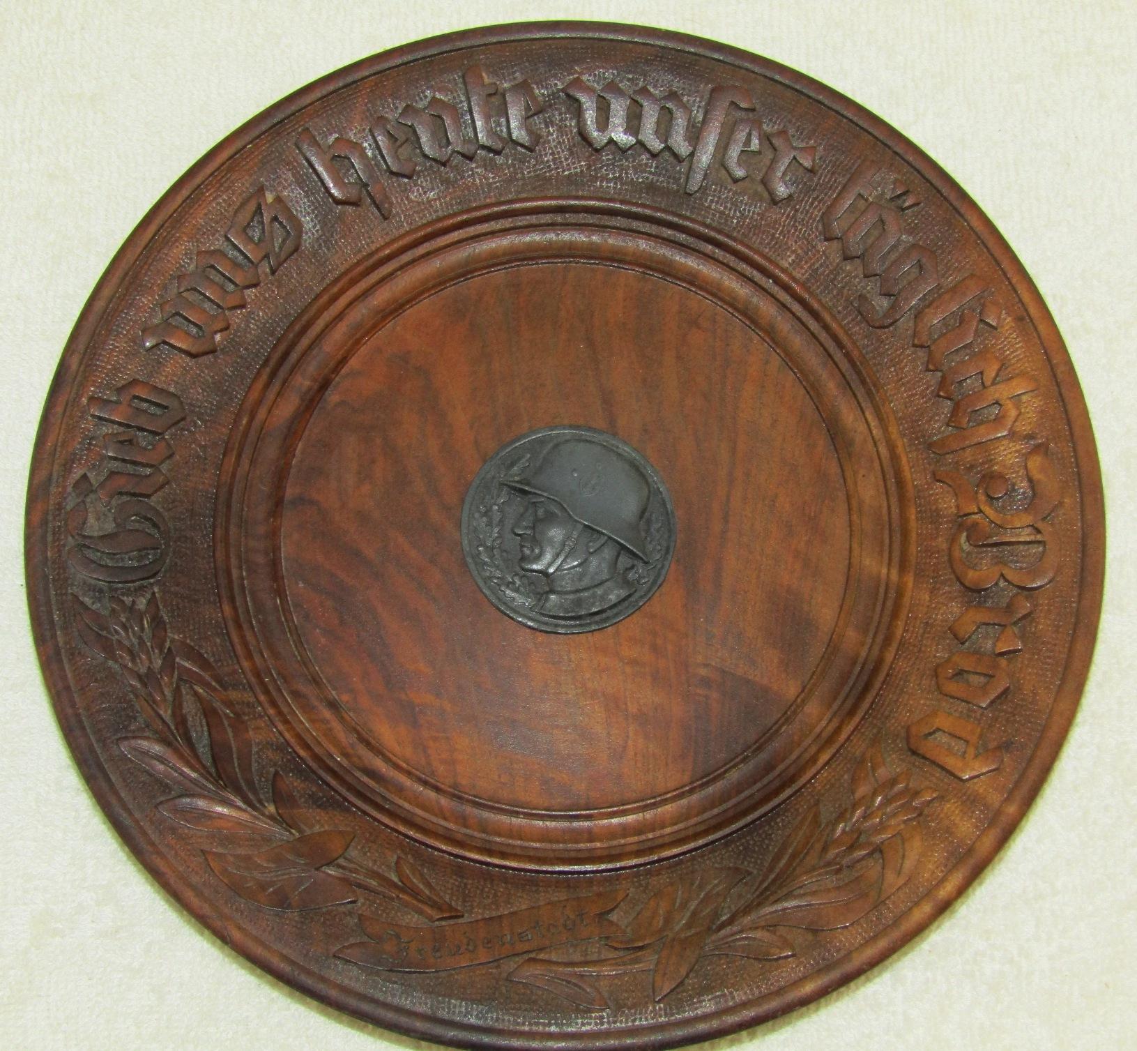 Early WW2 Hand Carved Wood "Plate" With German Soldier Device-Lord's Prayer