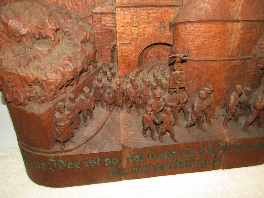 Exquisite Early 3rd Reich Hand Carved Wood 3-D Mural-SA Soldiers Marching With DE Standarte
