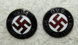 2pcs-WW2 Period Party Pins-"Heim Ins Reich" - "D.V.G WESTMARK"