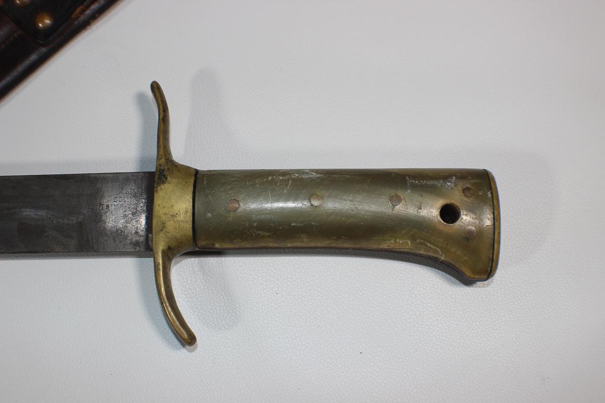 Imperial German Pre WW1 Side Arm Short Sword Or Machete W. K. & C. Horn Handle W/ Scabbard