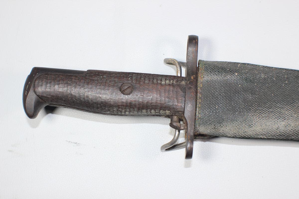 US WW1 M1905 Bayonet By Springfield.  1918 Dated. With Rare Navy Dyed Blue Canvas Scabbard Cover.
