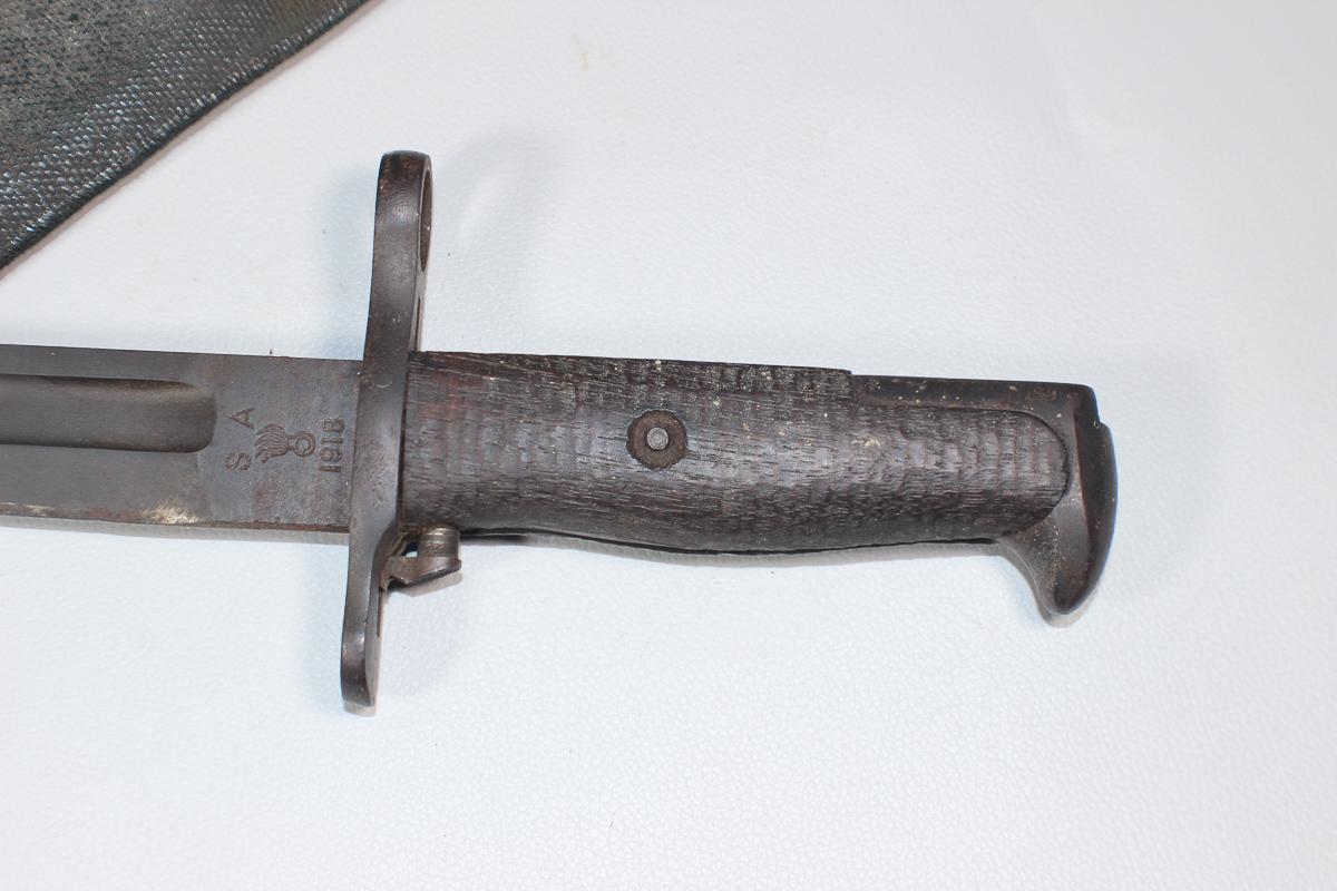 US WW1 M1905 Bayonet By Springfield.  1918 Dated. With Rare Navy Dyed Blue Canvas Scabbard Cover.