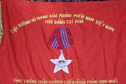 North Vietnamese Flag. Single Sided. Backed. W/ Fringe. 1968.