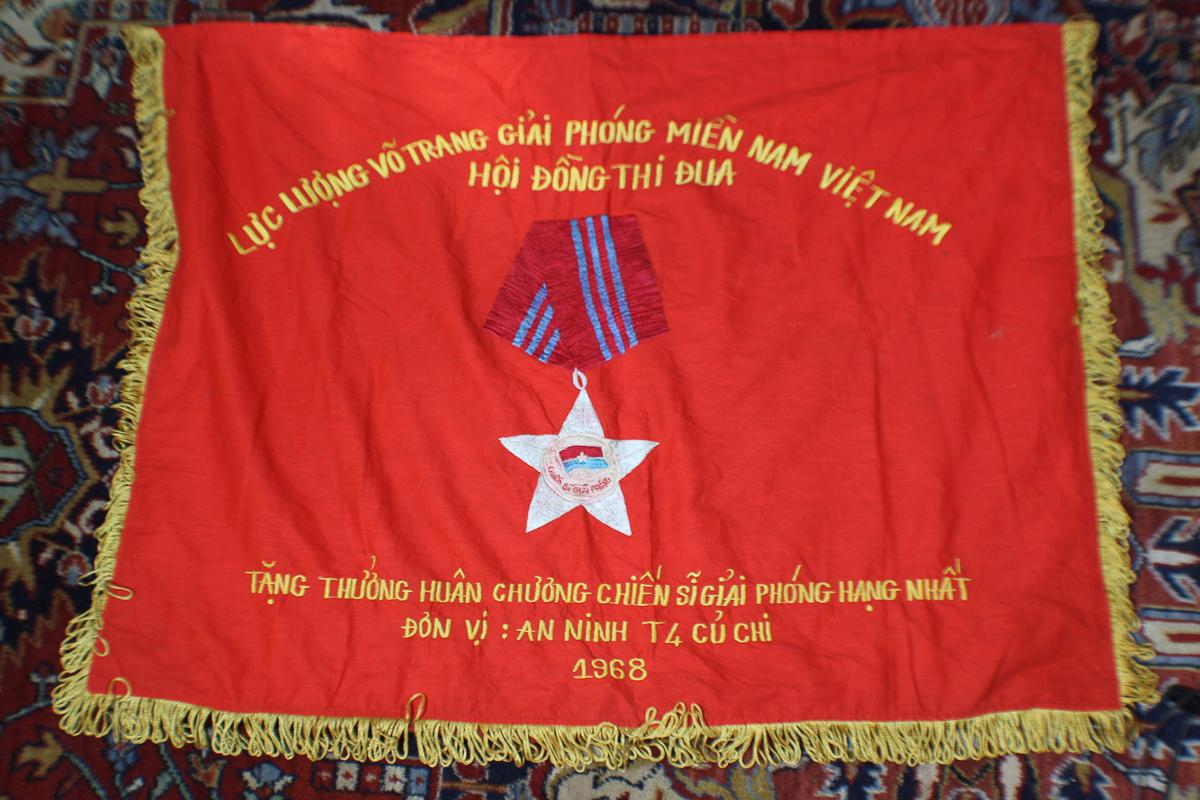 North Vietnamese Flag. Single Sided. Backed. W/ Fringe. 1968.