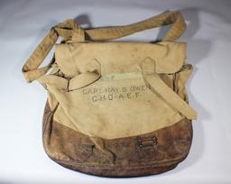 US WW1 Mussette Bag Knapsack. Named A.E.F. Headquarters Officer.