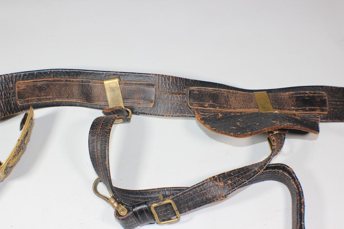 US Pre WW1 Army Officer's Leather Sword Belt W/ Hangers & Buckle