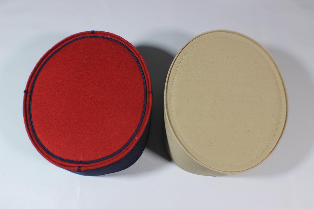 Lot of 2 Post War French Enlisted Kepis.  Khaki & Navy With Red Top.