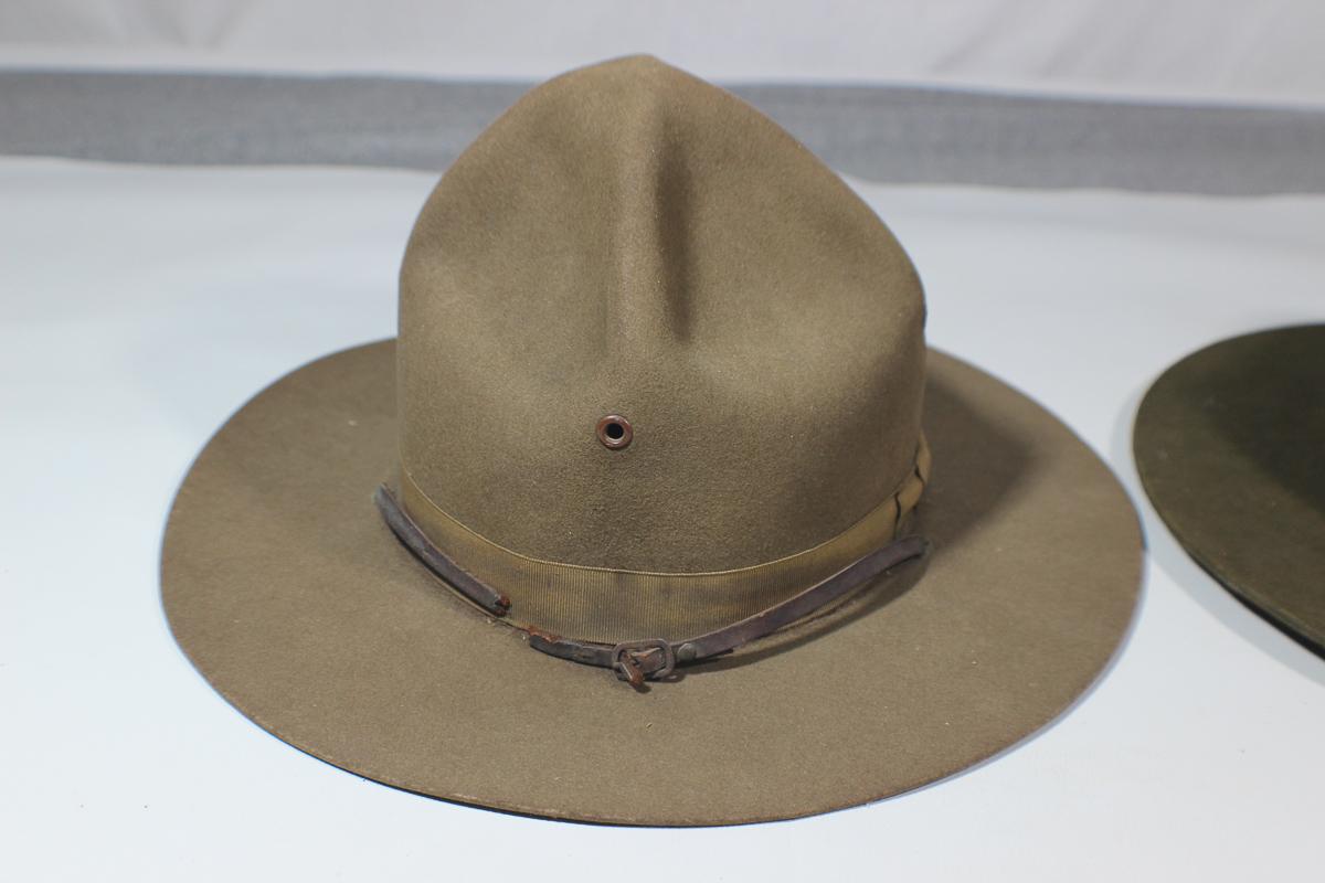 Lot of 2 US WW2 Era Campaign Hats.  USMC Drill Instructor & Army.