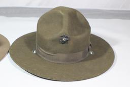 Lot of 2 US WW2 Era Campaign Hats.  USMC Drill Instructor & Army.