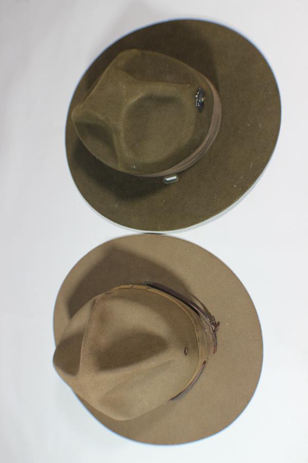 Lot of 2 US WW2 Era Campaign Hats.  USMC Drill Instructor & Army.