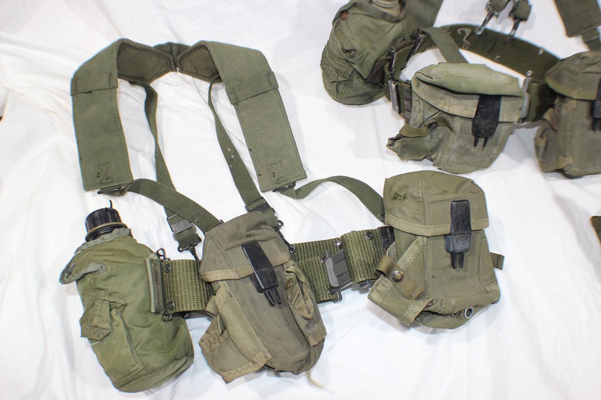Lot of 3 US Vietnam Era Rifleman's Belts W/ Suspenders & Various Kit.