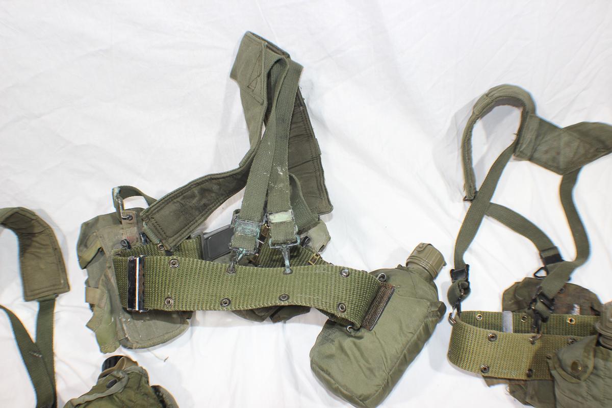 Lot of 3 US Vietnam Era Rifleman's Belts W/ Suspenders & Various Kit.