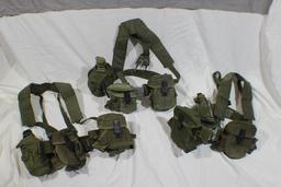 Lot of 3 US Vietnam Era Rifleman's Belts W/ Suspenders & Various Kit.