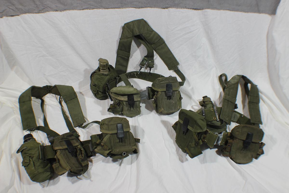 Lot of 3 US Vietnam Era Rifleman's Belts W/ Suspenders & Various Kit.