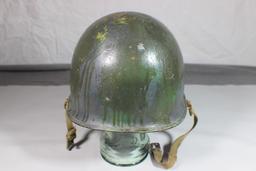 US WW2 Front Seam Swivel Bale M1 Helmet W/ Liner. IDENTIFIED.