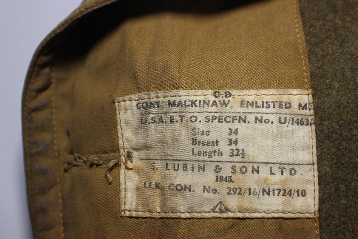 US WW2 British Made Enlisted Man's Mackinaw Field Jacket.  Nicely Worn. Former Patch Jacket.