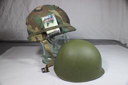 US Vietnam M1 Helmet Liner W/ Cigarettes & Rare 1969 Dated ERDL Pattern Cover & Spare Liner.