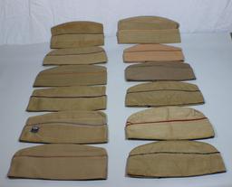 Lot of 12 US WW2 Overseas Garrison Caps. All Khaki. Mostly Piped.