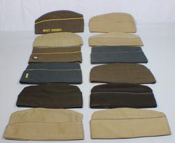 Lot of 12 US WW2 Overseas Garrison Caps. Some Khaki, some later, and some OD.