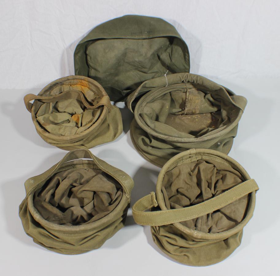 US WW2 Cavalry Canvas Water Bucket & Tray Lot. 5 Pieces.