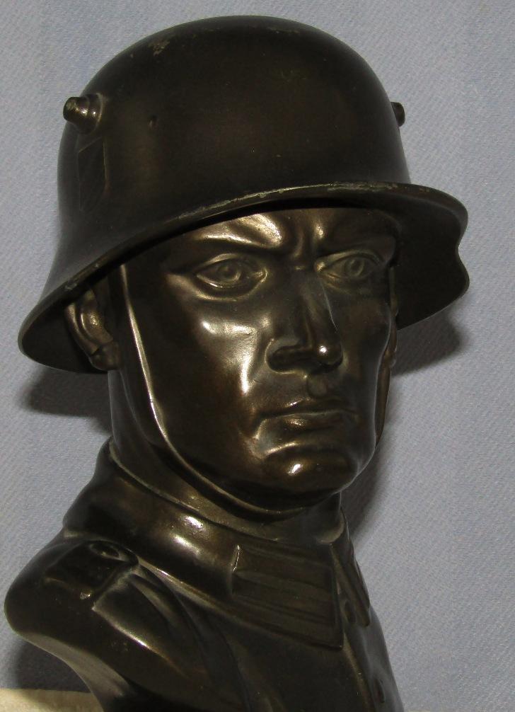 Bronze Finish WW2 German Soldier Bust Sculpture With Marble Base.