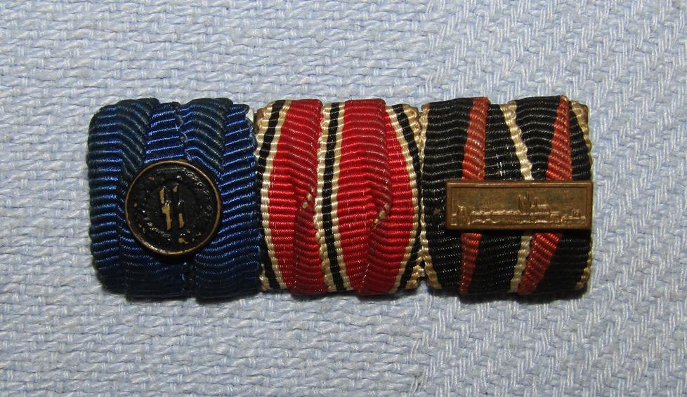 Scarce WW2 Period 3 Place Ribbon Bar-SS 4 Year Service W/Device-Austrian & Czech Annex Ribbons