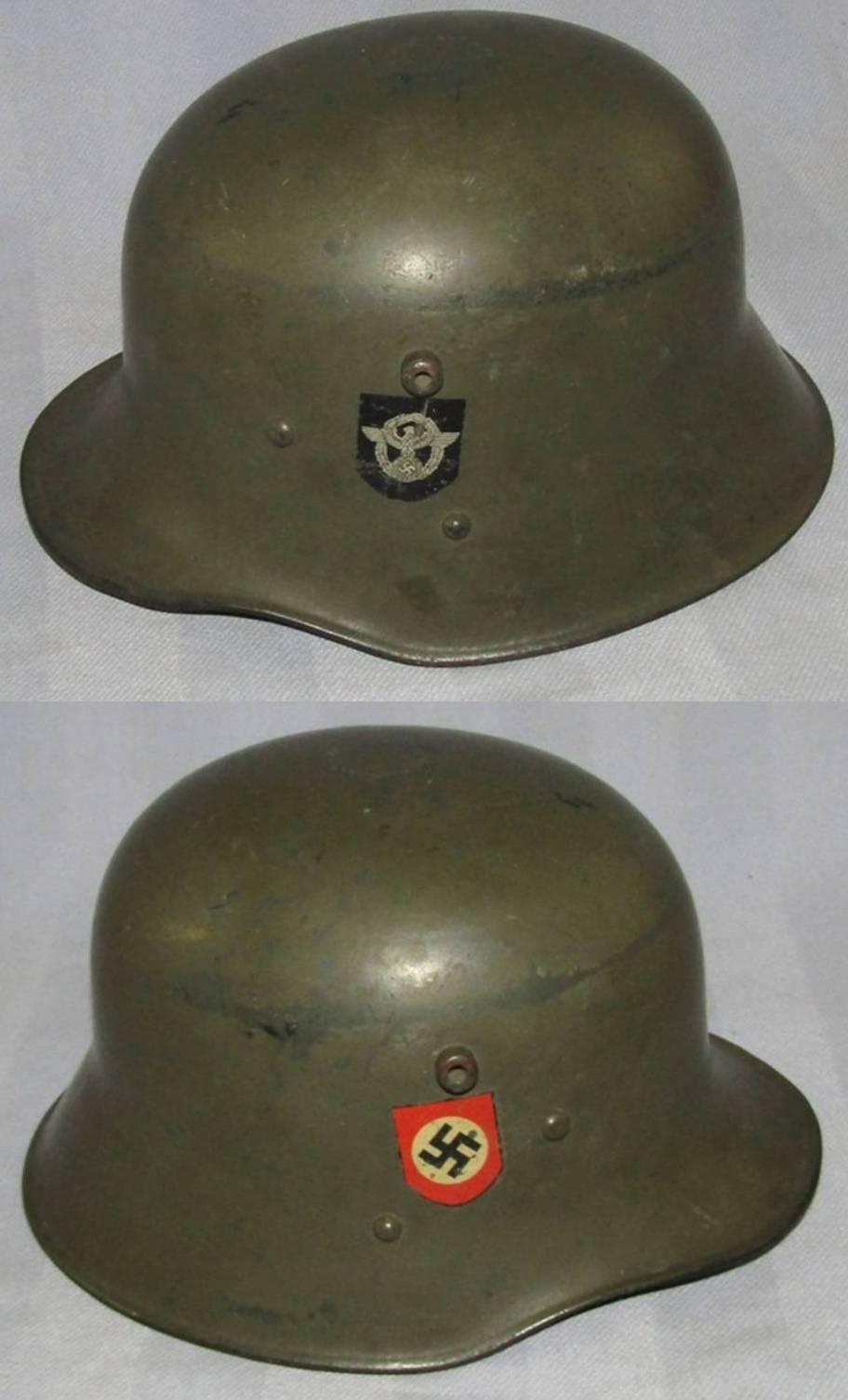 Scarce WW1 Nazi Police Double Decal Transitional M17 Austrian Helmet