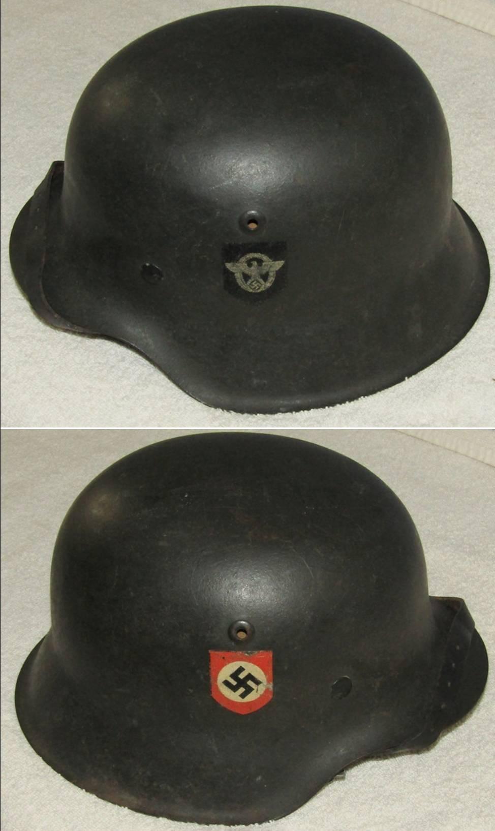 Double Decal Nazi Combat Police M42 Helmet With Liner/Chin Strap
