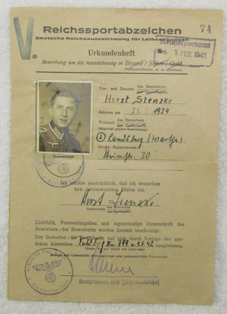 Rare War Wounded DRL Sports Badge With Document