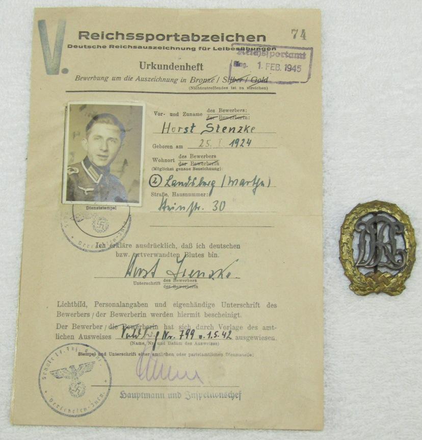 Rare War Wounded DRL Sports Badge With Document