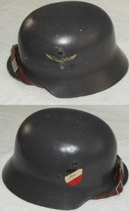 Rare Early WW2 Period Aluminum Shell Double Decal Luftwaffe Helmet W/Liner/Chin Strap