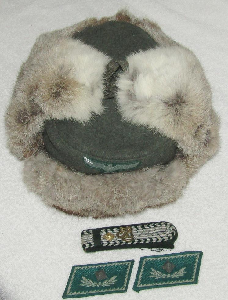 4pcs-WW2 German Customs Rabbit Fur Winter Cap-Collar Tabs/Shoulder Board