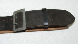 Third Reich Officer's Black Leather Belt With Pebbled Buckle-1939 Dated