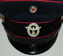 Early Third Reich Nazi Fire Police Visor Cap For Lower ranks-1st Pattern Insignia