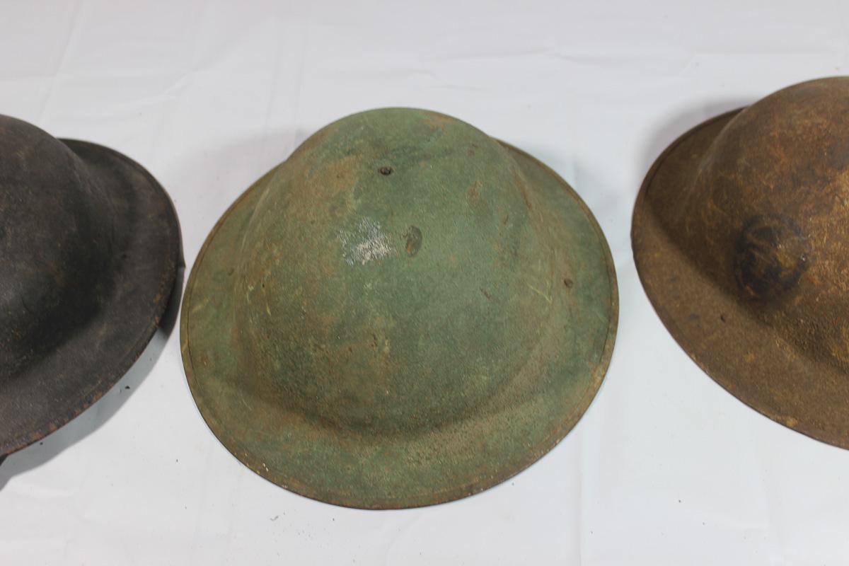 Lot of 3 US WW1 Helmets. 1 Unit Painted 1 Etched.