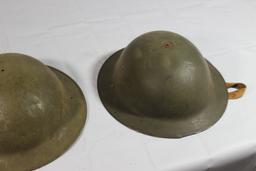 Lot of 3 Unknown WW2 Style British Helmets. 1 Painted. Unusual Liners