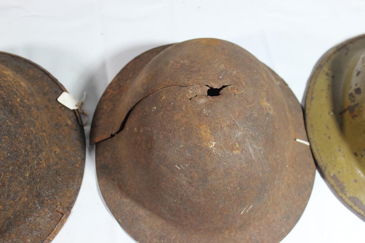 Lot of 4 US WW1 Helmet Shells. 2 Are Ground Dug.