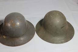 Lot of 3 WW2 British Civil Defense Zuckerman Helmets & 1 US Civil Defense Helmet
