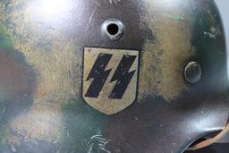 WW2 German Double Decal M35 SS Normandy Camo Helmet.  Reenactor Piece.
