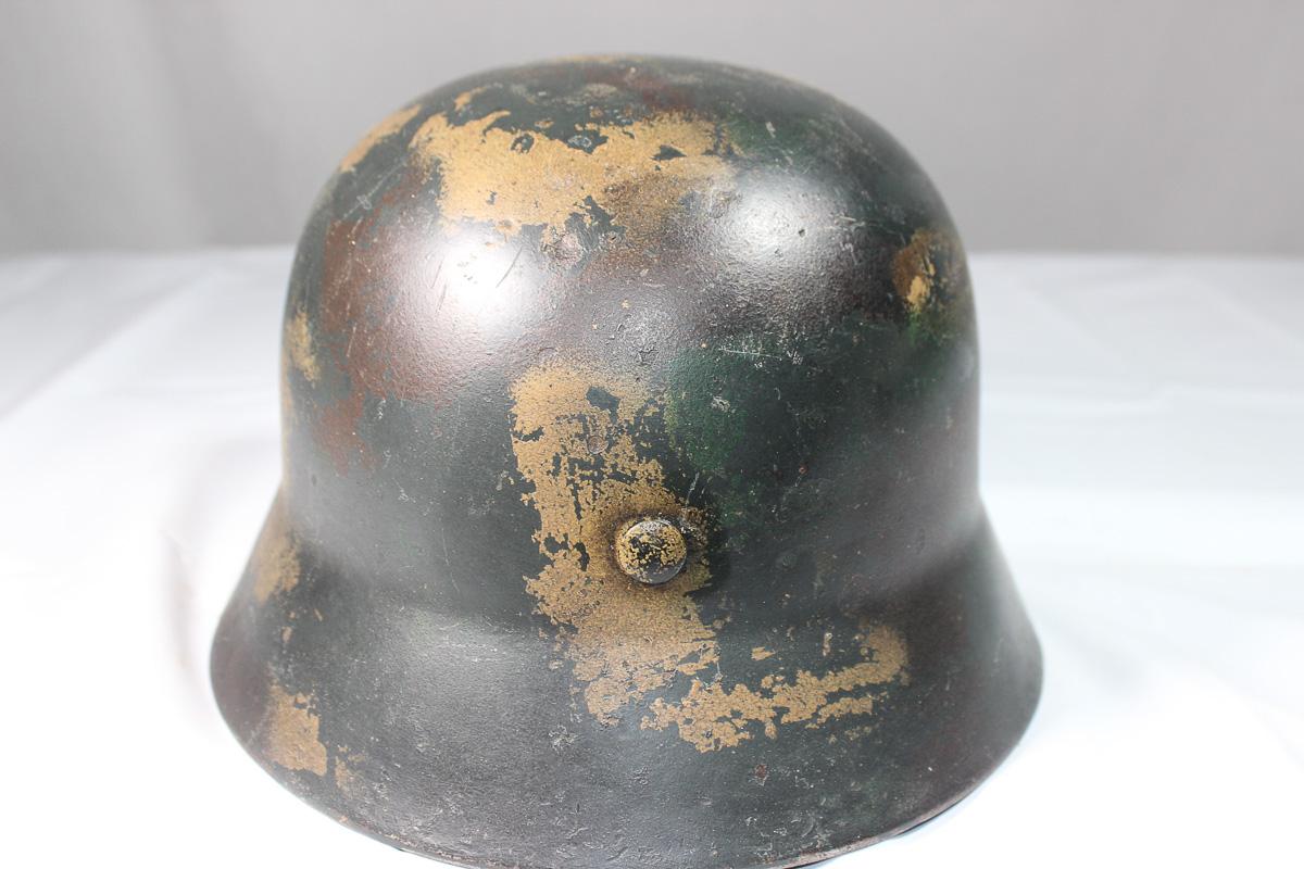 WW2 German Double Decal M35 SS Normandy Camo Helmet.  Reenactor Piece.