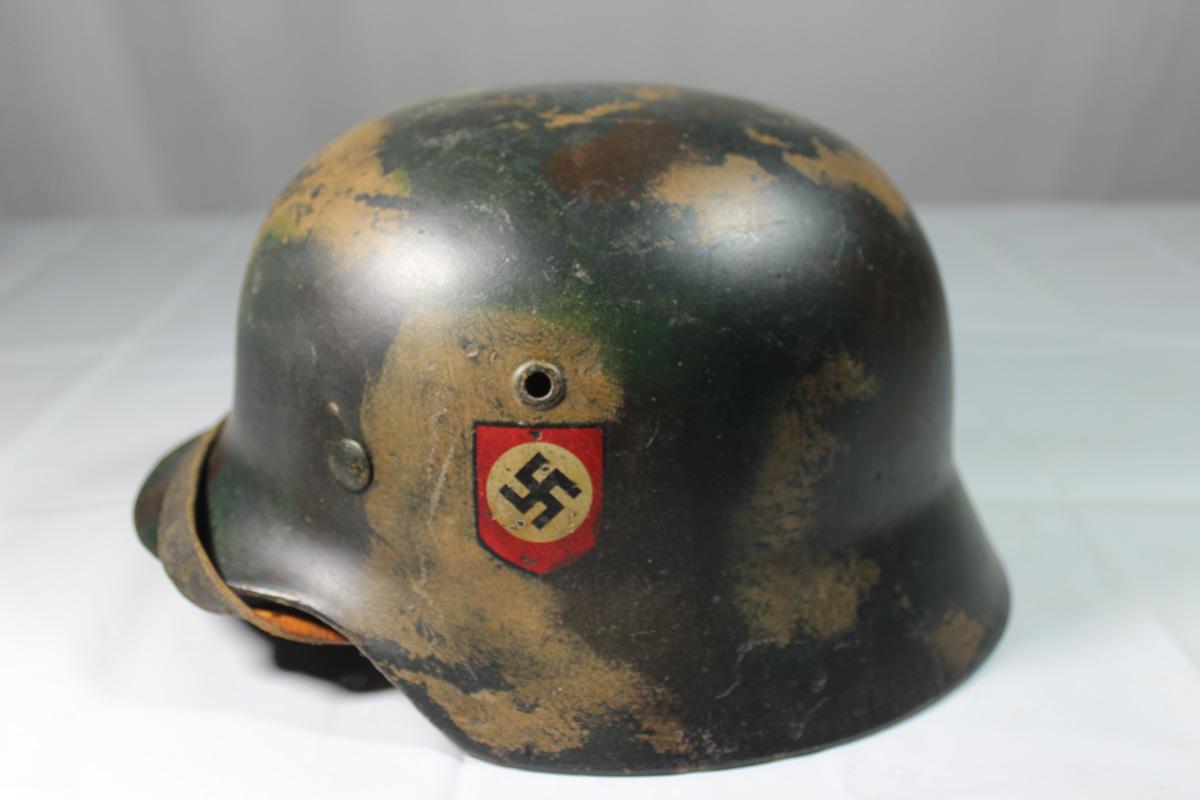 WW2 German Double Decal M35 SS Normandy Camo Helmet.  Reenactor Piece.
