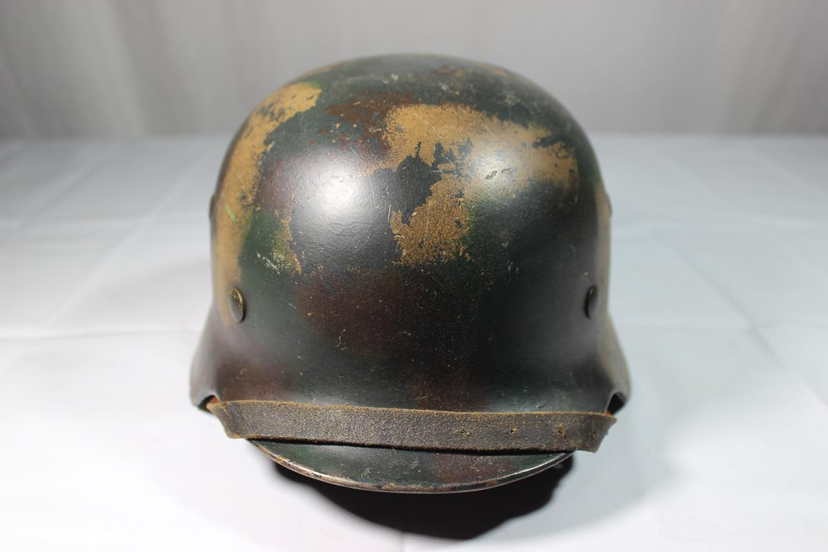 WW2 German Double Decal M35 SS Normandy Camo Helmet.  Reenactor Piece.