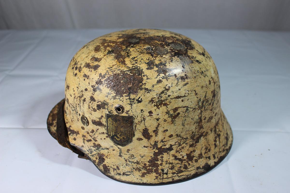 WW2 German Snow Camo Double Decal M35 Army Helmet Named. Reenactor Piece. Great Look!