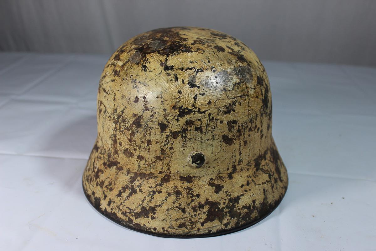WW2 German Snow Camo Double Decal M35 Army Helmet Named. Reenactor Piece. Great Look!