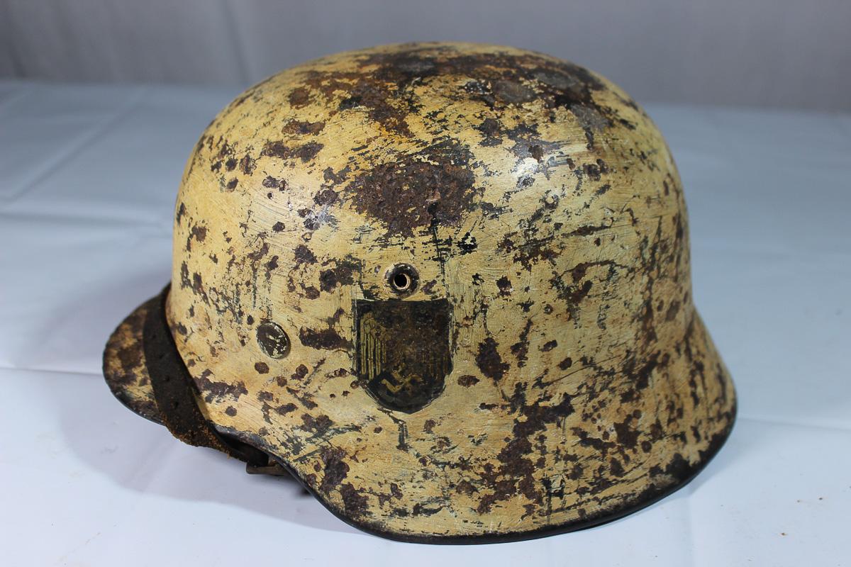 WW2 German Snow Camo Double Decal M35 Army Helmet Named. Reenactor Piece. Great Look!